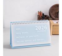 Calendrier de bureau 2026, calendrier de bureau 2026, 21 x 7 x 13 cm, pages de mémorandum, à spirale, design simple, planificateur mensuel (bleu)