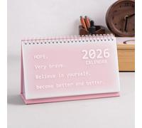Calendrier de bureau 2026, calendrier de bureau 2026, 21 x 7 x 13 cm, pages de mémorandum, à spirales, design simple, planificateur mensuel (rose)