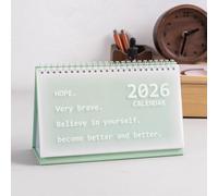 Calendrier de bureau 2026, calendrier de bureau 2026, 21 x 7 x 13 cm, pages de mémorandum, à spirales, planificateur mensuel à spirale au design simple (vert)