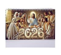 Calendrier de bureau 2026 | Calendrier mensuel en papier de bureau pour 2026 - Planificateur de tâches de gestion des horaires, peinture artistique à strass pour table, salon, salle à manger