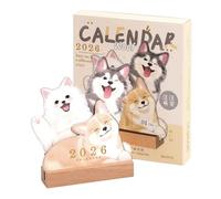 Calendrier de bureau 2026 - Organisateur mensuel sur le thème des chiens, bloc-notes de bureau imprimé animal, planificateur d'horaires académiques | Calendrier de dates coloré pour chiots et chatons,