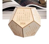 Calendrier de bureau 2026 - Planificateur de décoration de dodécaèdre, cube de calendrier de bureau 2026 en bois - pour collègues de bureau Noël employé masculin nouvel an adultes fête des pères papa