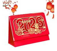 Calendrier de bureau 2026, planificateur mensuel du Nouvel An chinois, calendrier de bureau de l'année Cheval | Pour table, étagère, chambre, maison, bureau, étude, vacances