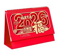 Calendrier de bureau 2026 pour le Nouvel An chinois à rabat - Vintage 2026 - Calendrier mensuel avec années de cheval - Pour décoration de maison et de bureau - Gestion quotidienne du temps - Rouge 2