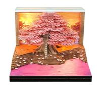 Calendrier de bureau 2026 - Sculpture en papier - Calendrier 3D en forme de cabane dans un arbre - Notes autocollantes 3D avec lumière - Notes d'art en papier à détacher - Notes d'art pour bureau