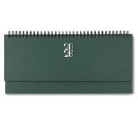 Calendrier de bureau 2026, semainier à poser 30 x 10,5 cm, 1 semaine sur 2 pages (format horizontal), reliure spiralée métal, support rigide chevalet, multilingue - TEKSHOPPING (VERT)