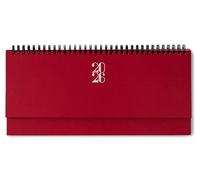 Calendrier de bureau 2026, semainier à poser 30 x 10,5 cm, 1 semaine sur 2 pages (format horizontal), reliure spiralée métal, support rigide chevalet, multilingue - TEKSHOPPING (ROUGE)