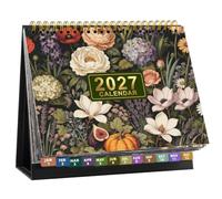 Calendrier de Bureau 2027 Mensuel Hebdomadaire, Format 21,8x18,5cm | Calendrier Chevalet de Table en Carton Épais avec Onglets Indexés, Double , Idéal pour Planification & Organisation