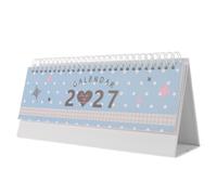Calendrier de Bureau 2027 Vertical, Planificateur Mensuel en Papier Épais | Vue Annuelle, Espace de Suivi Mensuel, Support Debout Bleu Ciel, Format Compact 9,6x4 Pouces, Anti-bavures