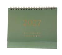 Calendrier de Bureau à Chevalet 2027 Vert, Papier Spirale | Format Compact pour Tableaux Mensuels, Support Pliant, Grands Chiffres, Section Notes, Bureau Maison