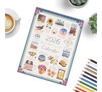 Calendrier de bureau - Agenda quotidien avec bloc-notes et carnet de notes - Liste de souhaits - Calendrier à 2026 - Art aquarelle - Calendrier mensuel - Pour suivi des souhaits - Rappel