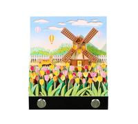 Calendrier de bureau avec sculpture en papier 3D, moulin à vent rural, bloc-notes 2026, page détachable, calendrier de bureau avec lumière LED