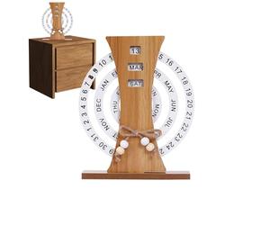 Calendrier de bureau en bois, calendrier de bureau perpétuel - Carte d'enregistrement de temps Calendrier à disque rotatif Calendrier de bureau - Calendrier perpétuel Décoration d'écrit