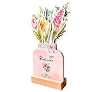 Calendrier de bureau floral - 3D avec base en bois | | Calendrier de bureau debout, conception créative de fleurs, pour le bureau à domicile ou l'affichage de bureau