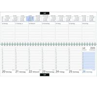 Calendrier de bureau horizontal bleu 2026 - 32x10,5 cm - 1 semaine sur 2 pages - calendrier de bureau avec aperçu mensuel - division des heures 7 - 20 - 176-0015