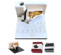 Calendrier de bureau inspirant Bloc-notes/carte mémo 3D chat sculpté, calendrier 2026, cadeau Cadeaux pour collègues(Piano-C)