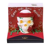 Calendrier de bureau inspirant Bloc-notes/carte mémo 3D chat sculpté, calendrier 2026, cadeau Cadeaux pour collègues(Skeleton-A,Without Light)