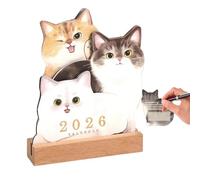 Calendrier de bureau - Papier 11,5 x 15 cm avec base en bois - Planificateur mensuel avec motif chiot et chaton - Agenda journalier académique pour le travail, la salle des enseignants, la maison