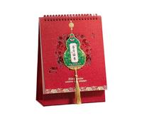 Calendrier de bureau rouge 2026, calendrier lunaire journalier détachable, agenda de bureau, suivi du travail, pendentif à pompon, ornement de bureau de style peinture chinoise(8)
