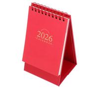 Calendrier de Bureau sur Pied 2026 en Papier Rouge Minimaliste | Format Compact à Reliure Double Fil, Dos Inscriptible, Base Stable, pour Maison et Bureau