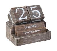 Calendrier de bureau sur pied Calendrier perpétuel en bois for bureau, journalier Décoration de bureau vintage(Vintage Grey)