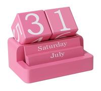Calendrier de bureau sur pied Calendrier perpétuel en bois for bureau, journalier Décoration de bureau vintage(Pink)