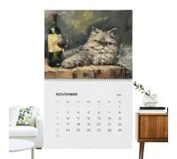Calendrier de chat 2025 à boire - Calendrier 2025 mignon - Calendrier carré 2025 avec peintures de chat - Calendrier vertical pour la maison - 12 mois - Organiseur du calendrier familial