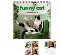 Calendrier de chat drôle 2026, calendrier mural de chat de toilette mignon, calendriers muraux de 12 mois avec trou de suspension, pour la décoration artistique du bureau et de la maison (1pcs)