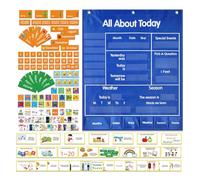 Calendrier de classe,calendrier éducatif pour moment de cercle avec poches - matériel pédagogique pour la maternelle mots saisons météo alphabet école maternelle élémentaire