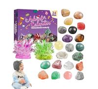 Calendrier de compte à rebours 2025 - Pierres précieuses de l'Avent, 24 Natural Rock Collection Learning Science Kit de découverte de minéraux spirituels pour hommes et femmes, pierre de méditation