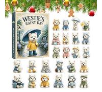 Calendrier de compte à rebours 2026 en acrylique 2D avec breloques Westie | Pendentifs en acrylique 24 jours Highland White Terrier, thème chien de dessin animé, compte à rebours des vacances | Cadeau