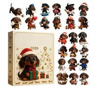 Calendrier de compte à rebours 24 jours Figurine de teckel 2026 | Mini figurine d'animal pour enfants, maison, appartement, bureau, bibliothèque, cheminée, table de chevet, bas de Noël