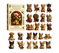 Calendrier de compte à rebours - 2D en acrylique plat sur le thème du chien - Yorkshire Terrier pour sapin de Noël 24 jours, mignon pour miroirs, , arbres, amis, amateurs de famille, fêtes à la