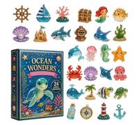 Calendrier de compte à rebours 2D plat 24 jours en acrylique avec pendentif | Calendrier de compte à rebours - Figurines d'animaux marins pour maison, chambre à coucher, centre commercial, magasin, hôtel