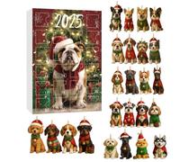 Calendrier de compte à rebours avec pendentif en forme de chien | Acrylique saisonnier 2D plat - Ornements de races de chiens de 24 jours | Calendrier de l'Avent pour les amoureux des animaux