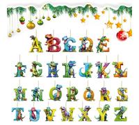 Calendrier de compte à rebours - Compte à rebours pour Noël - Alphabet acrylique 2D - Ensemble d'ornement sur le thème des dinosaures - Avec 24 boîtes décoratives - Découvrez la du