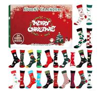 Calendrier de compte à rebours de 24 jours avec chaussettes de l'Avent de Noël, comprenant 12 paires de chaussettes sur le thème des fêtes pour une utilisation saisonnière festive et la chaleur