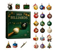 Calendrier de compte à rebours de billard - Ensemble de pendentifs de 24 jours, ornement de billard plat à collectionner, décoration de salle de jeux de vacances | Incroyable calendrier de billard