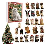 Calendrier de compte à rebours de chat de Noël - ensemble de pendentifs pour chatons, pendentifs en acrylique, figures décoratives vivantes, série d'exposants pour les fêtes | Avec