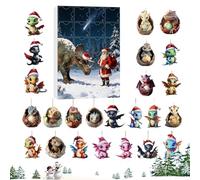 Calendrier de compte à rebours de dinosaures 24 jours suspendus 2D, figurines décoratives de dragon de Noël pour arbre fenêtre voiture bureau couronnes adolescents