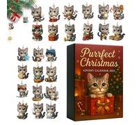 Calendrier de compte à rebours de l'Avent de Noël, décoration saisonnière acrylique 2D, compte à rebours de Noël 24 jours avec chatons mignons en forme de bijoux | Pour adultes, , amis, filles