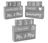 Calendrier de compte à rebours de mariage, cadeaux de fiançailles pour couples, lui et elle, future mariée | Comprend un bloc de texte réversible pour mariage, anniversaire de mariage - Cadeau
