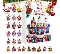 Calendrier de compte à rebours de Noël 2025-2D en acrylique - Décoration de fête - Compte à rebours de Noël avec 24 décorations de dinosaures - Pour adultes, , femmes, hommes,