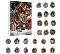 Calendrier de compte à rebours de Noël 2025 de 24 jours - Adorable calendrier de compte à rebours sur le thème du cristal - À suspendre pour Noël - Maison festive pour les amoureux des animaux (rouge