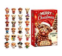 Calendrier de compte à rebours de Noël 2026 Motif vache 3D | Calendrier de Noël 24 jours de vache des hautes terres - Figurines amusantes à collectionner pour enfants et adultes
