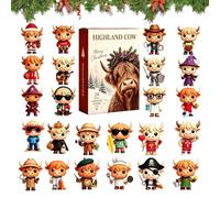 Calendrier de compte à rebours de Noël 2026 Motif vache 3D | Calendrier de Noël 24 jours de vache des hautes terres - Figurines amusantes à collectionner pour enfants et adultes