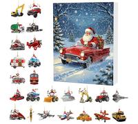 Calendrier de compte à rebours de Noël - 24 boîtes de l'Avent de Noël, pendentif en acrylique 2D sur le thème du transport du Père Noël pour maison, cour, arbre de porte d'entrée