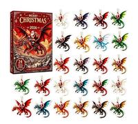 Calendrier de compte à rebours de Noël, 24 jours, ornement Père Noël et | Le joli motif de dragon du Père Noël ajoute un charme festif aux comptes à rebours quotidiens pour arbres de Noël, couronnes