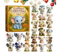 Calendrier de compte à rebours de Noël - 24 pièces, décorations éléphants en acrylique, collection d'animaux festifs 2D, décoration créative pour les fêtes, décoration à suspendre pour les passionnés