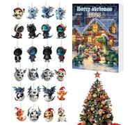 Calendrier de compte à rebours de Noël - Calendrier avec 24 dragons pendentifs, accessoires saisonniers 2D | Décoration de Noël pour amis, étudiants, adolescents, adultes, famille, p